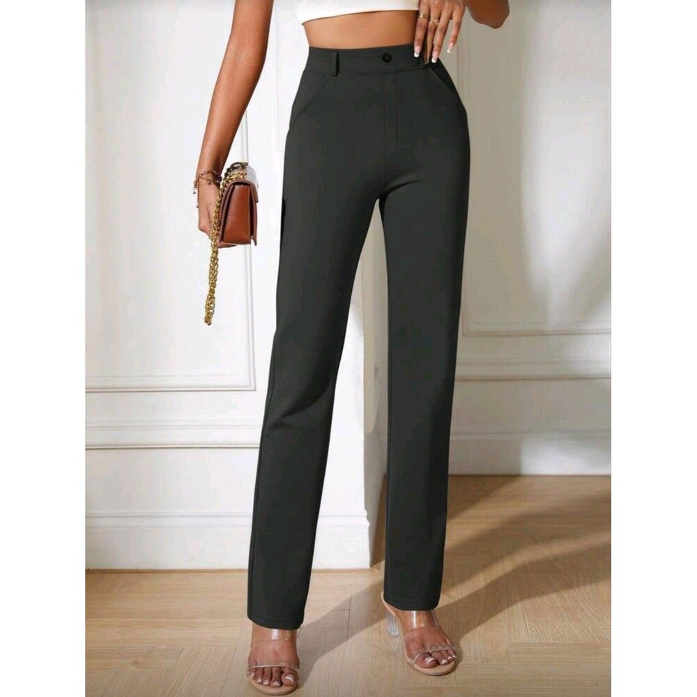 UEE Womens Classic Dress Pants, Black, Straight, Size S